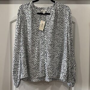 On 34th Black and White Dusty Aqua Floral Patterned Blouse